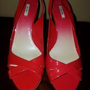 Miumiu Teal peep toe heels in pink